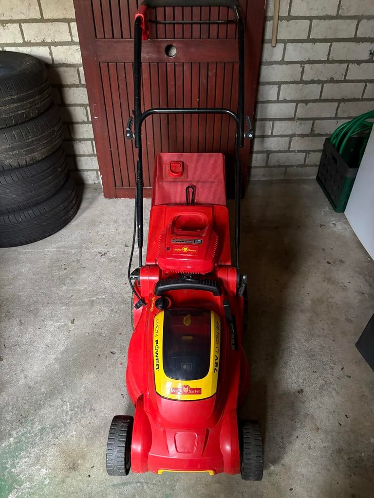 Wolf-Garten 72V Li-Ion 37 Accu Grasmaaier, Tuin en Terras, Grasmaaiers, Gebruikt, Cirkelmaaier, Opvangzak, Ophalen of Verzenden