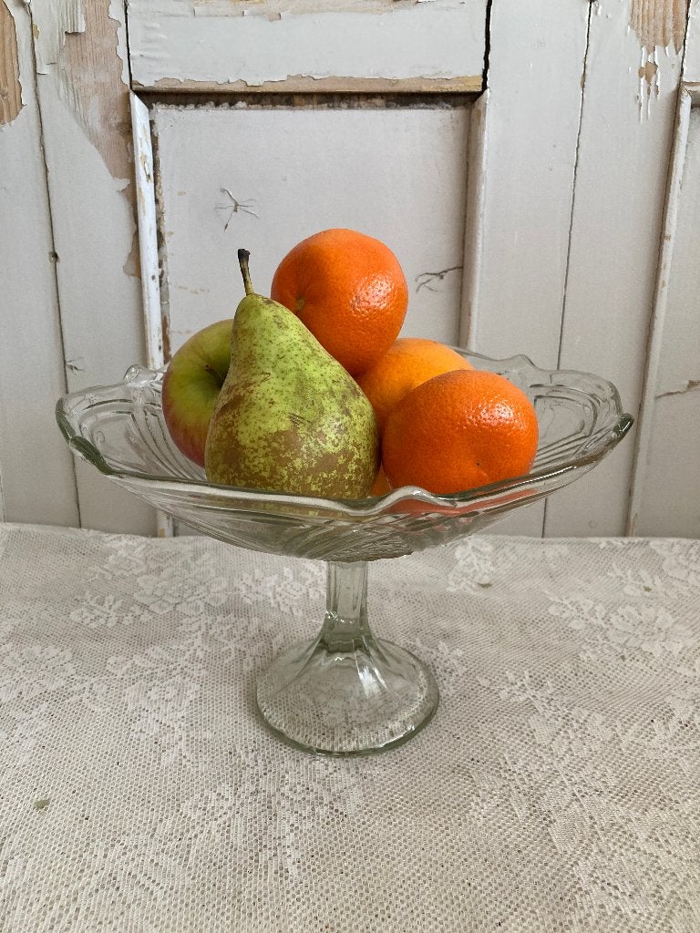 2x Brocante glazen schaal op voet, Ophalen of Verzenden