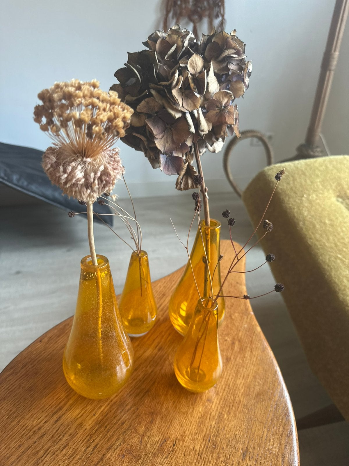 Vaasjes oranje glad space age retro vintage set van 4 vier, Ophalen of Verzenden, Zo goed als nieuw, Oranje