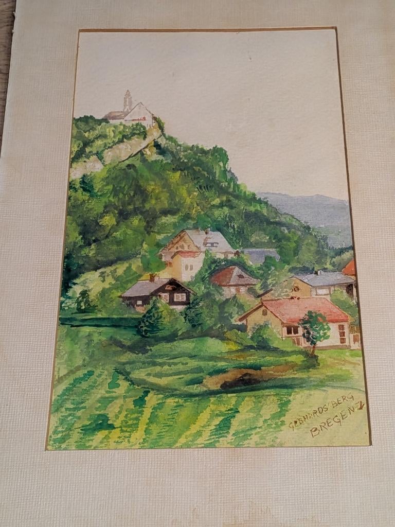 Oude aquarel Gebhardsberg Bregenz, Oostenrijk, Antiek en Kunst, Kunst | Schilderijen | Klassiek, Ophalen of Verzenden