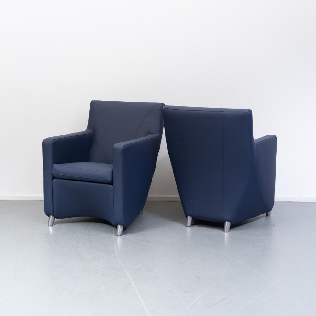 2 Leolux Dolcinea fauteuils - kobaltblauw leder, Niet ingevuld, Niet ingevuld, Leer, Ophalen of Verzenden