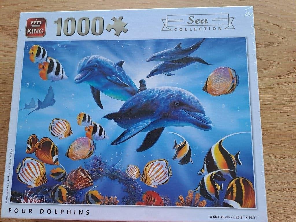KING puzzel 1000 stukjes - Dolphin family nieuw, Ophalen of Verzenden, 500 t/m 1500 stukjes, Nieuw, Legpuzzel