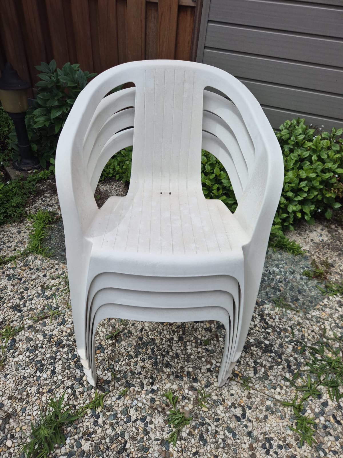 Hartman tuin bistro kuipstoelen set van 4 wit, Ophalen, Gebruikt, Kunststof, Stapelbaar