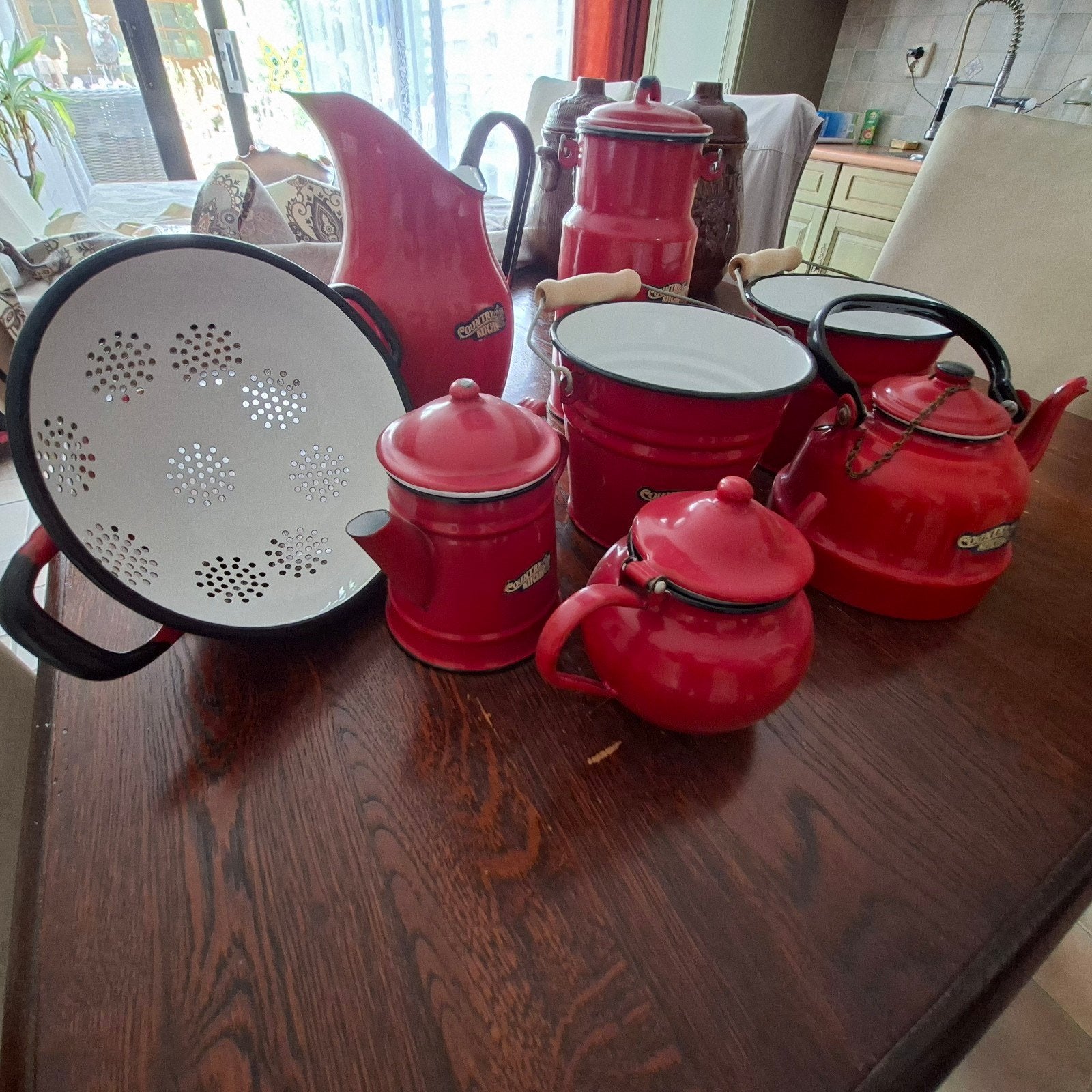 Emaille keukenset rood - Vintage look, Ophalen
