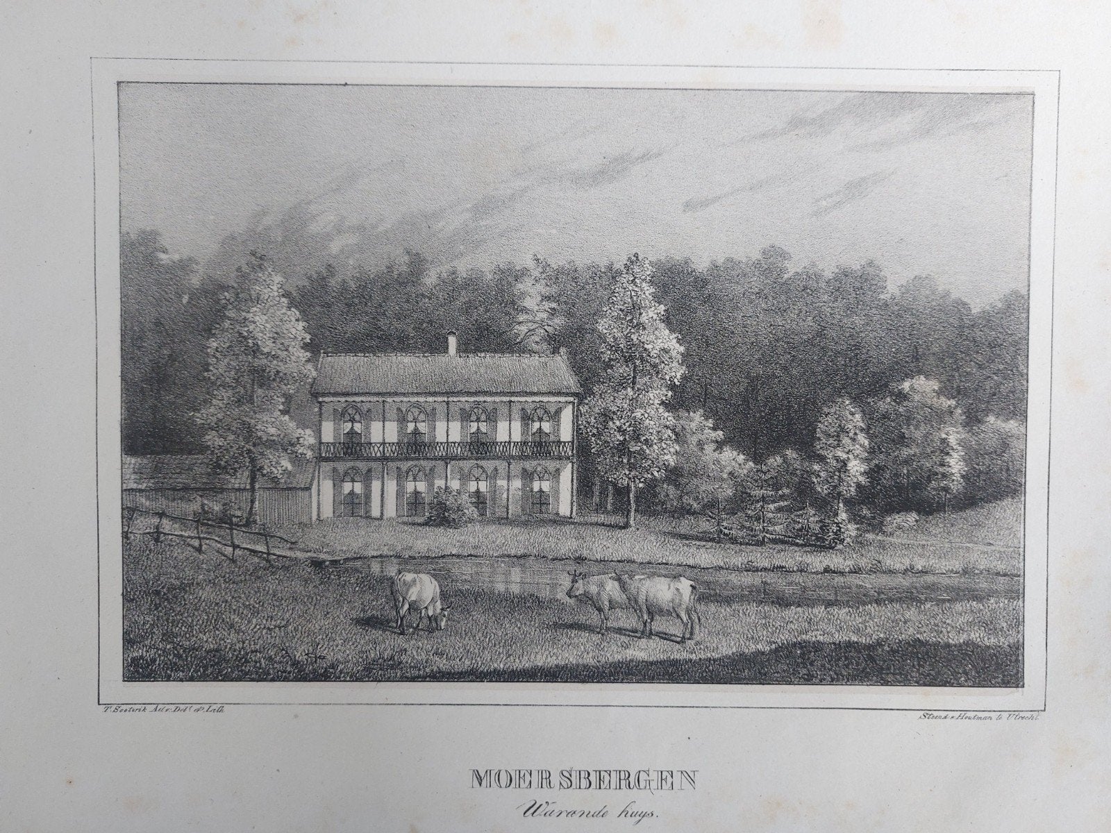 7 Moersbergen Waranda huys Doorn Originele steendruk 1829, Antiek en Kunst, Gesigneerd in de plaat, Ophalen of Verzenden, Landschappen