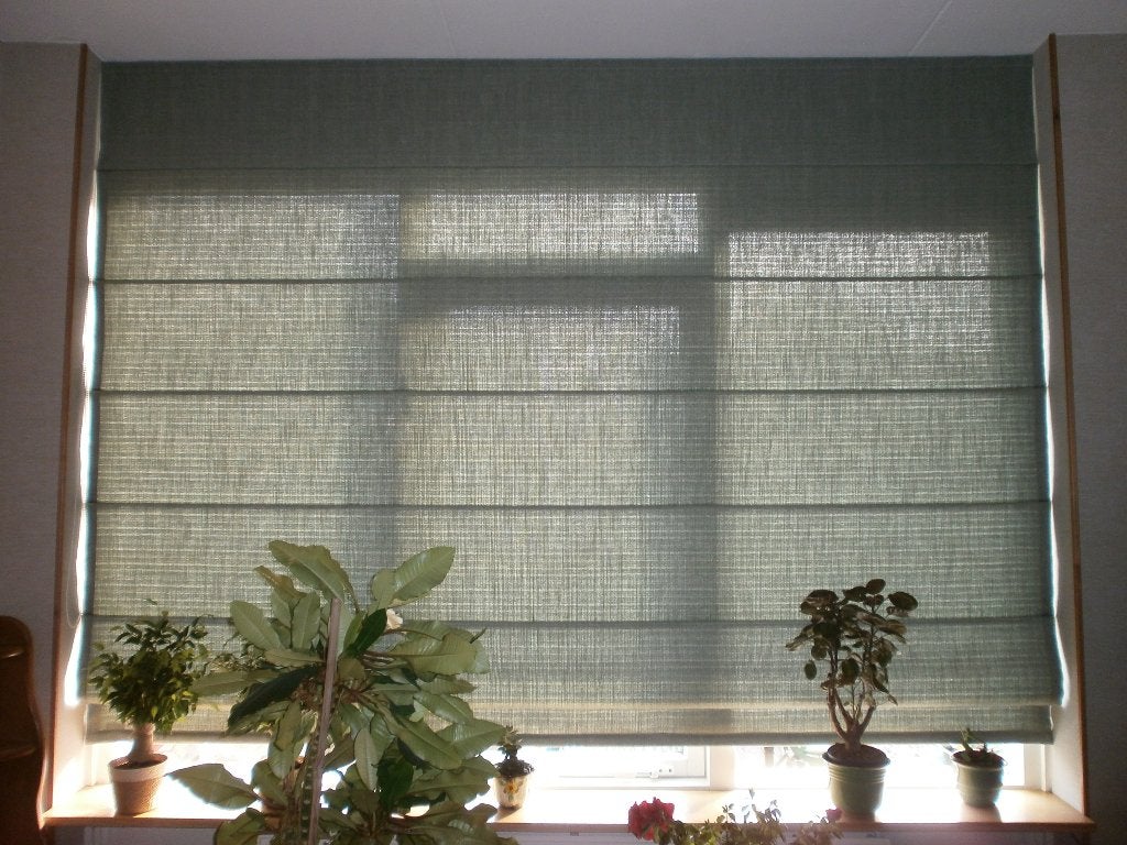 Bijzonder mooie vouwgordijnen Veneta groen 2,47 bij 1,89 mtr, Huis en Inrichting, Ophalen, Zo goed als nieuw, Vouwgordijn, Zonwerend