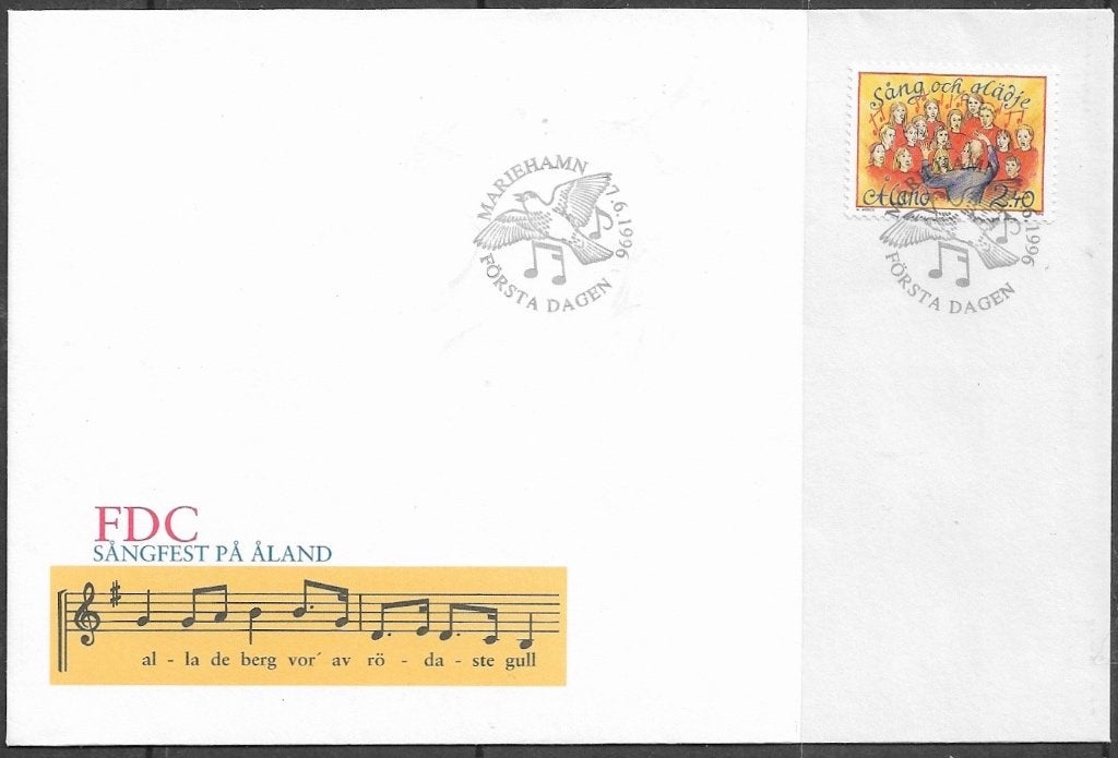 ALAND FDC Fins-Zweeds Muziek- en Zangfeest 1996, Ophalen of Verzenden, Finland, Postfris
