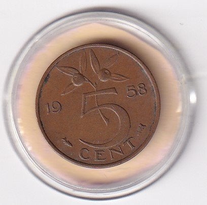 5 cent 1958 Zeer Fraai, Verzenden, Koningin Juliana, 5 cent, Losse munt