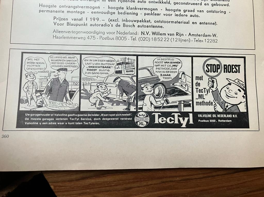 Advertentie Valvoline tectyl rotterdam, Ophalen of Verzenden, 1960 tot 1980, Knipsel(s)