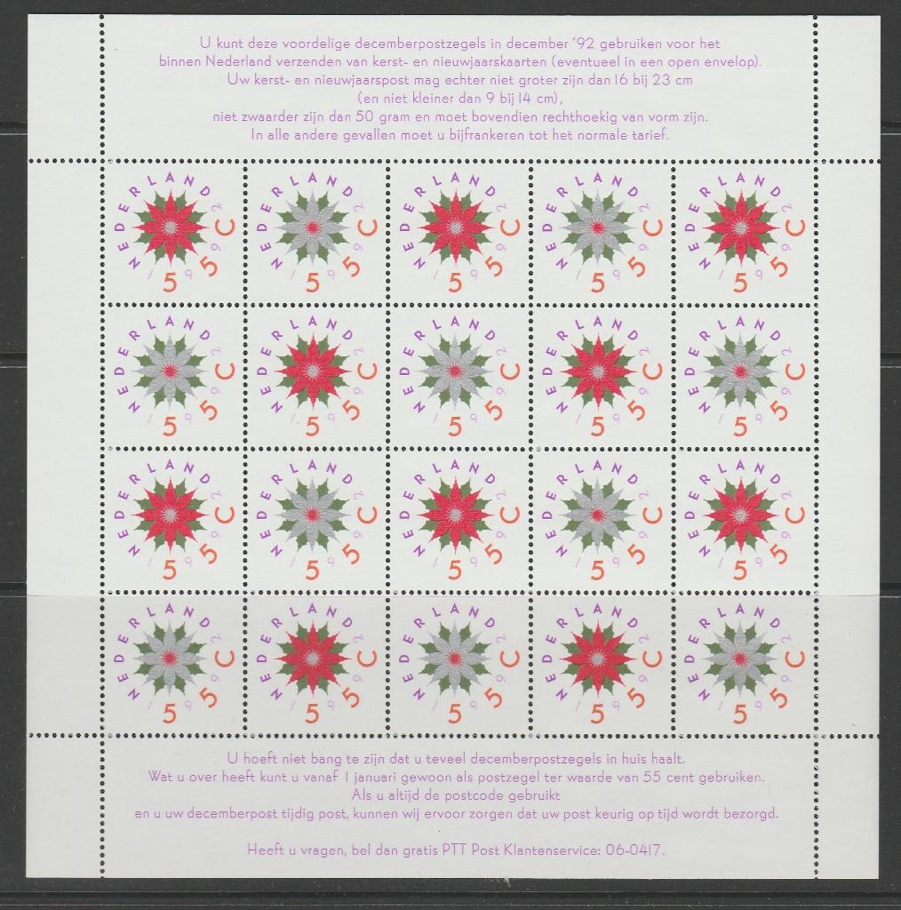 Nederland - velletje kerstzegels 1992 - pf, Postzegels en Munten, Postzegels | Nederland, Verzenden, Na 1940, Postfris