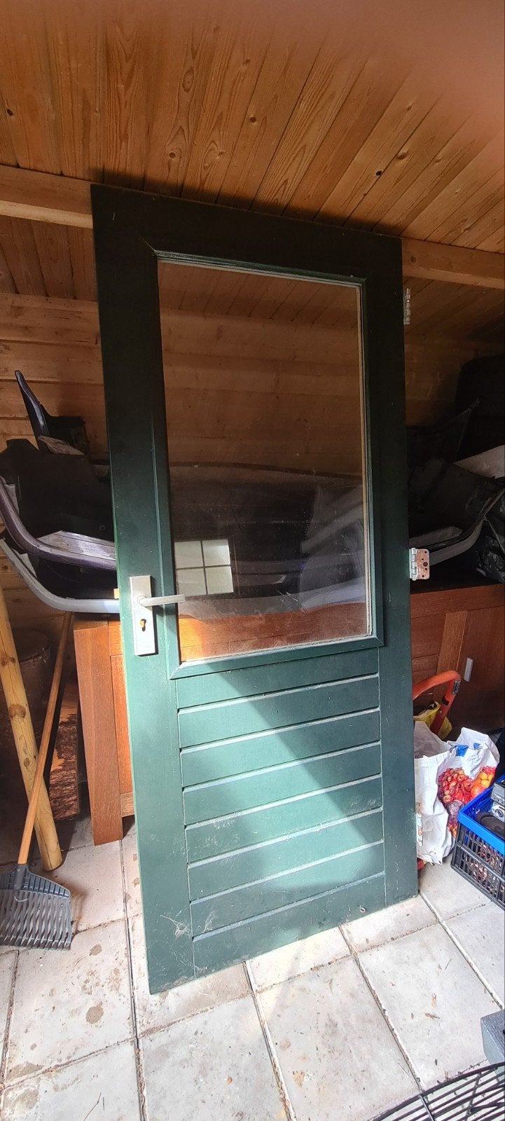 Hardhouten achterdeur/buitendeur 201 x 85 groen, Doe-het-zelf en Verbouw, Deuren en Horren, Ophalen, Gebruikt, 80 tot 100 cm, Buitendeur