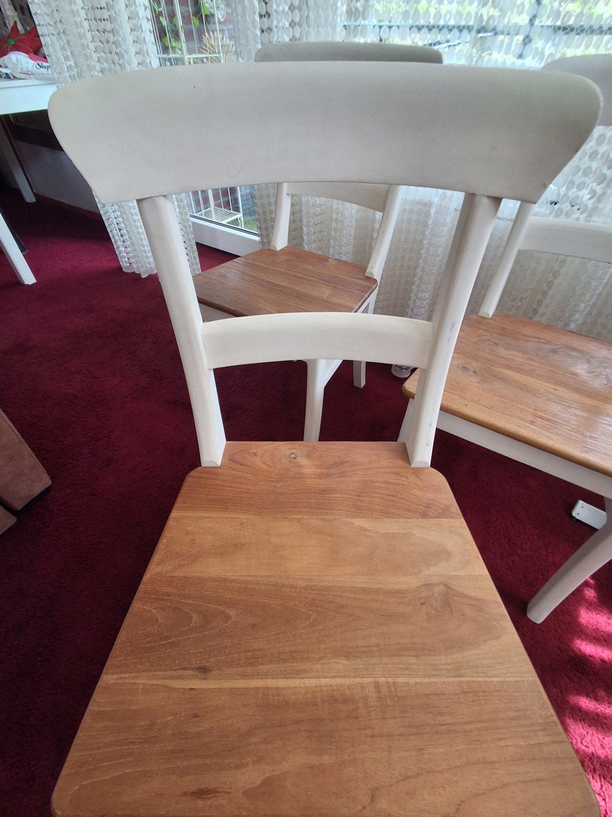 Brocante Teak Eetkamerstoelen, Huis en Inrichting, Stoelen, Ophalen, Gebruikt, Bruin, Hout