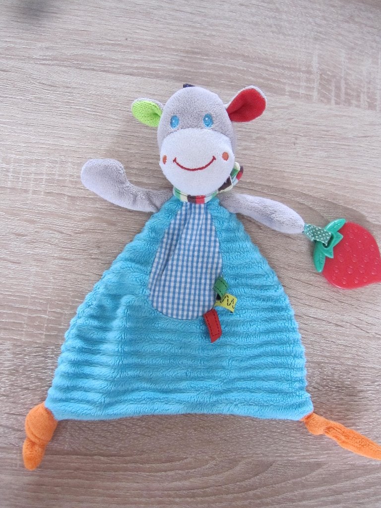 Giraf koe knuffeldoekje lapje Ouatoo turquoise aardbei 3,50, Ophalen of Verzenden, Zo goed als nieuw, Overige typen