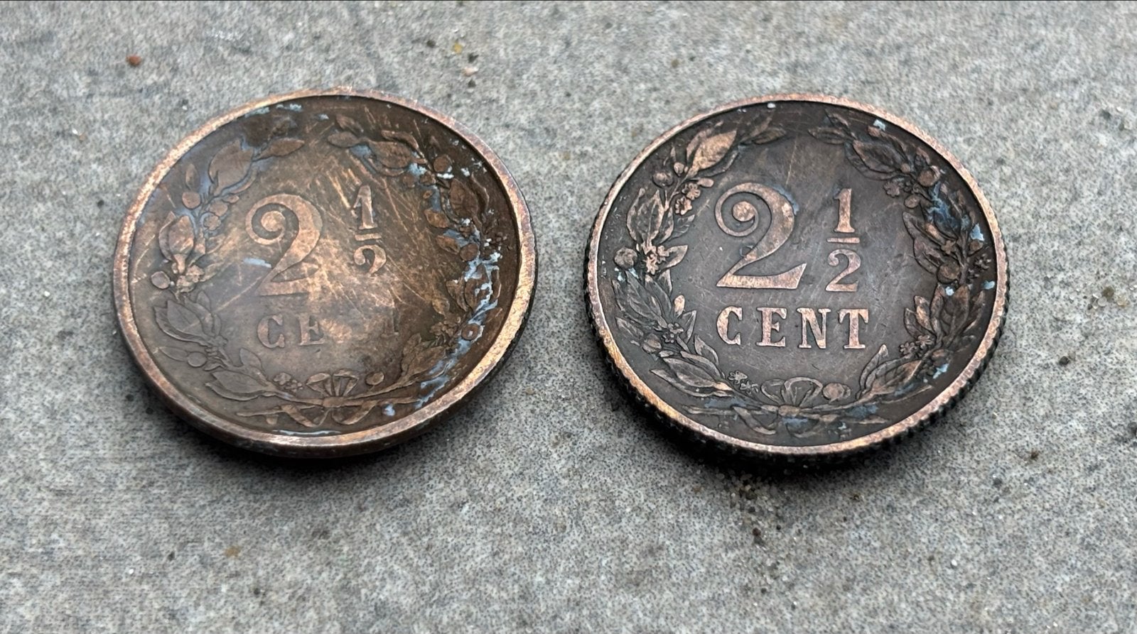 ZEER ZELDZAAM MISSLAG/MISDRUK 2,5 cent 1886 en 1906, Ophalen of Verzenden, Koning Willem III, Overige waardes, Losse munt