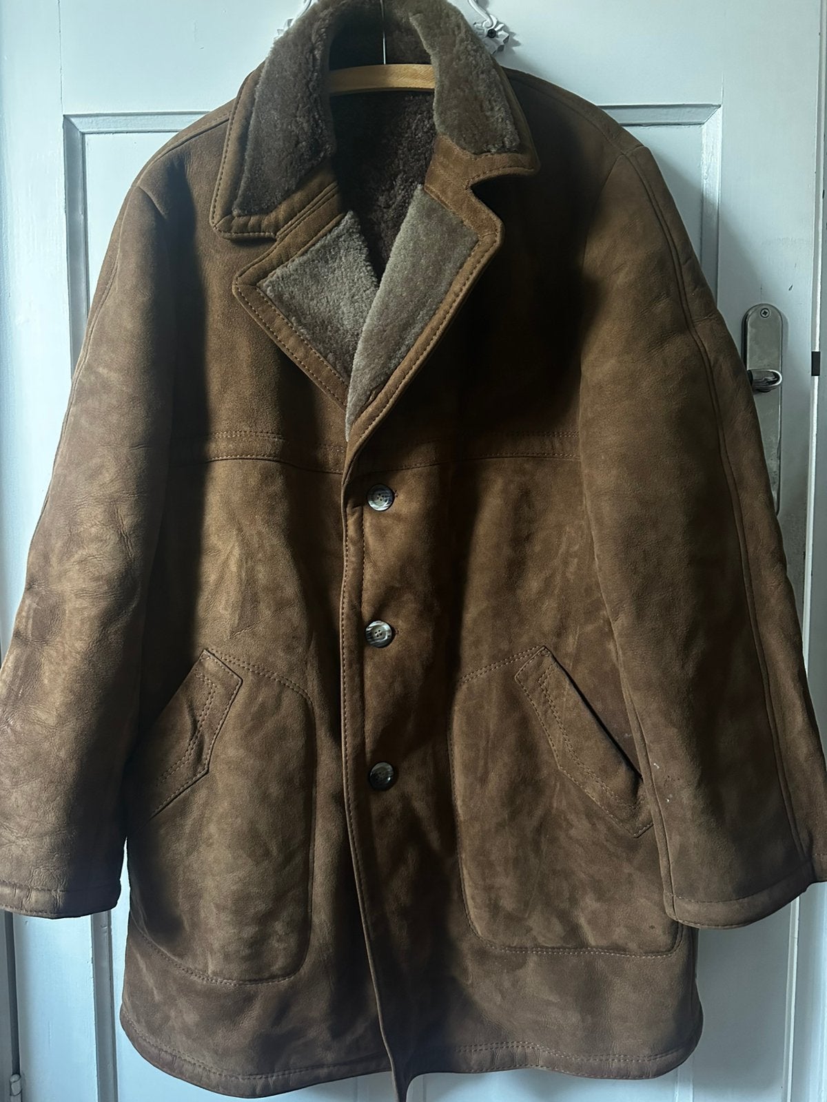 Vintage zware lammy coat lamsleer mt 56, Ophalen of Verzenden, Gedragen, Maat 56/58 (XL), Bruin