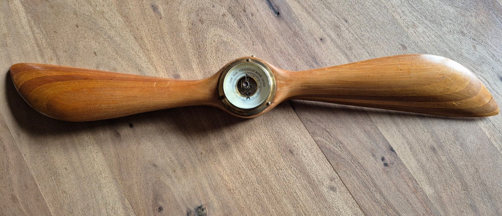Vintage Barometer in Houten Vliegtuigpropeller (Jaren 40-60), Ophalen of Verzenden, Gebruikt, Barometer