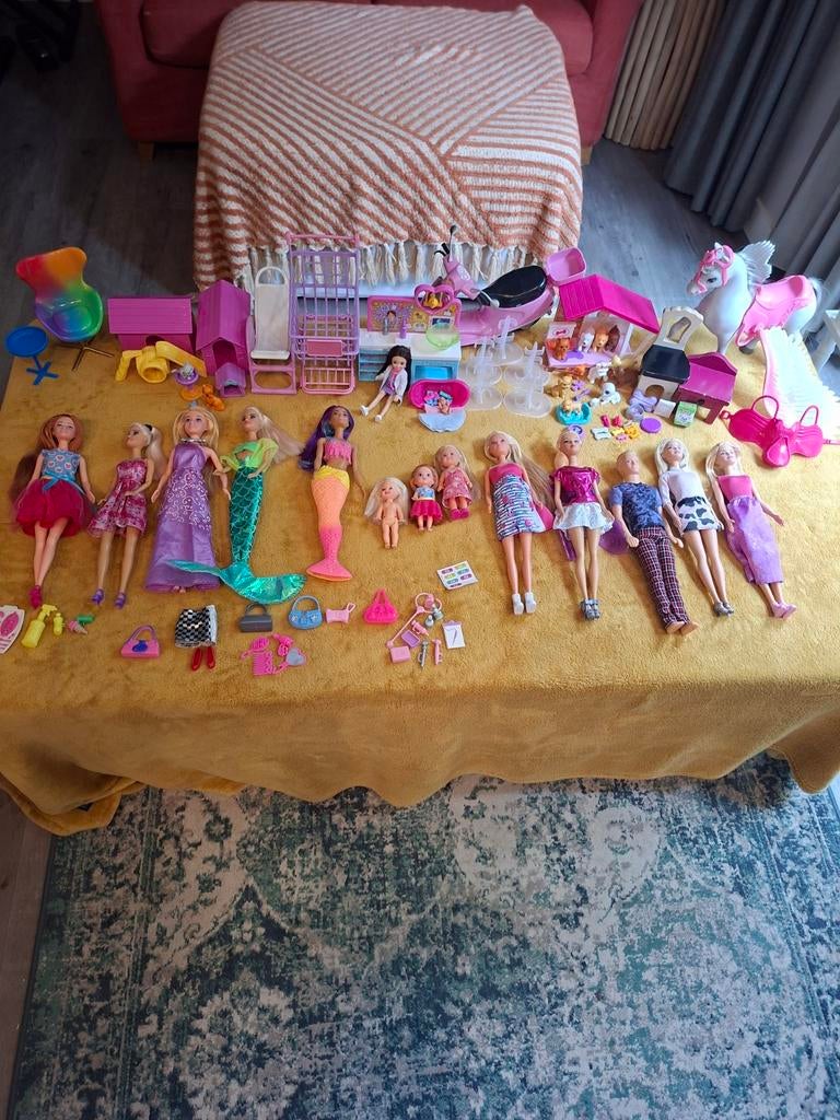 Barbie en barbiespullen met barbiedieren., Ophalen of Verzenden, Minder dan 50 cm, Minder dan 50 cm