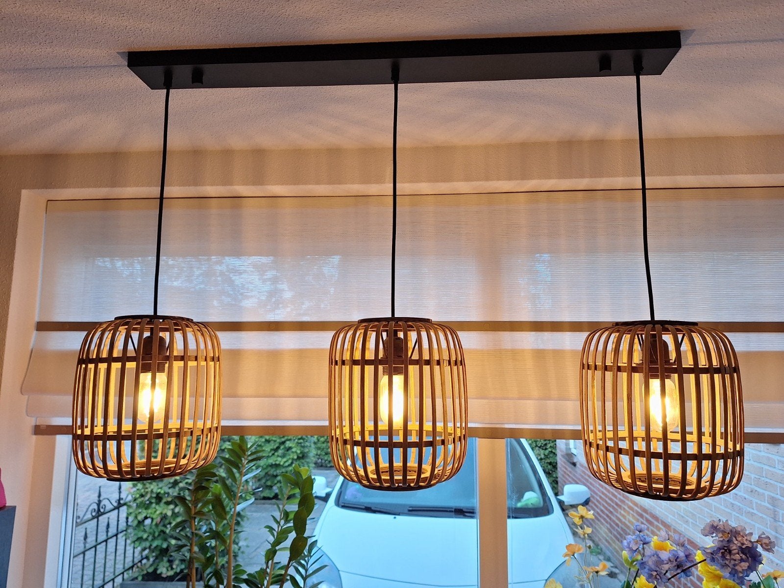 Hanglamp bamboe 3-lichts - Modern en sfeervol, Modern, Scandinavisch, Natuurlijk, Zo goed als nieuw, Hout, E27 (groot)