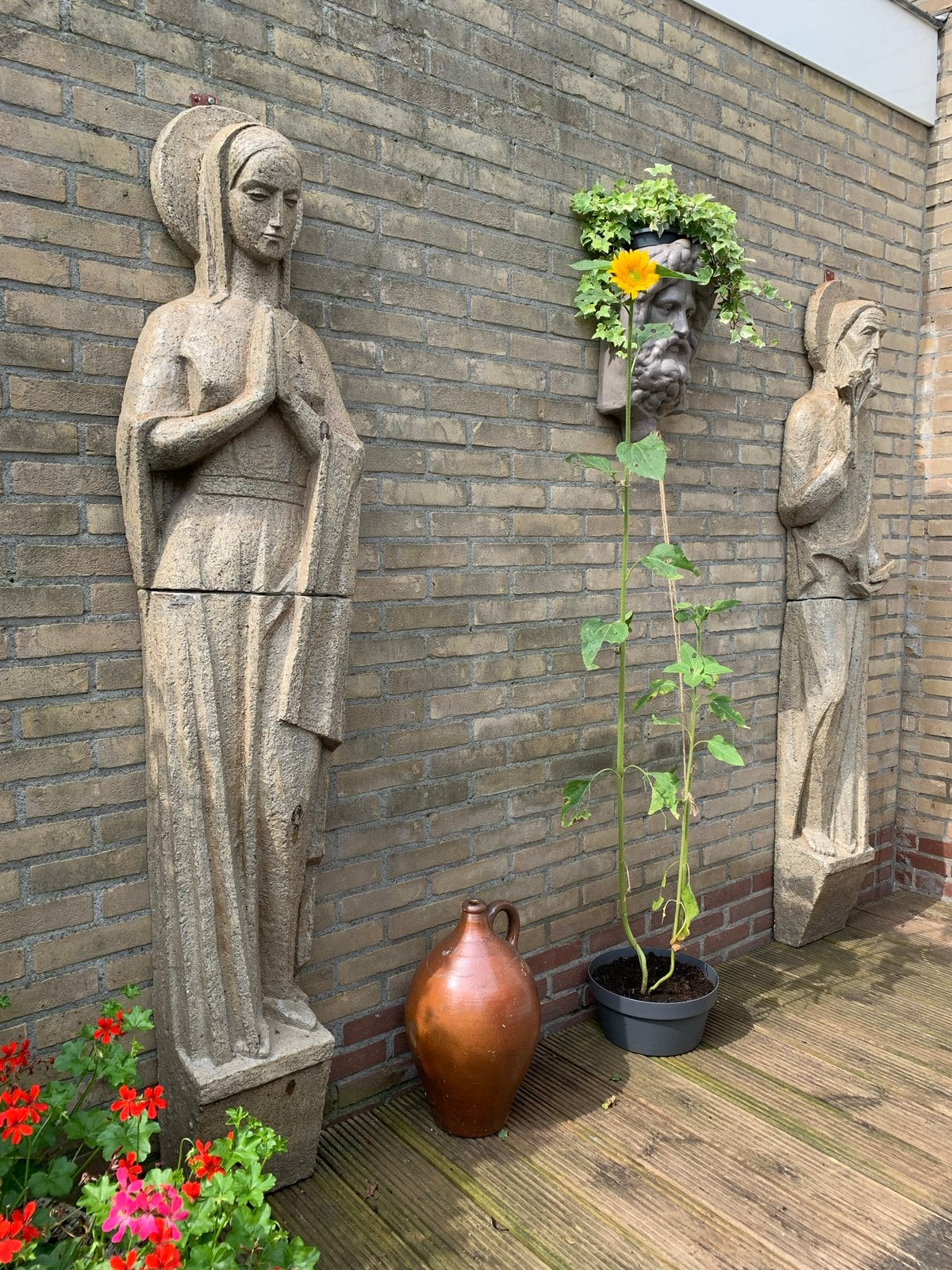 Antieke GROTE art deco keramieken beelden Maria en Jozef, Ophalen