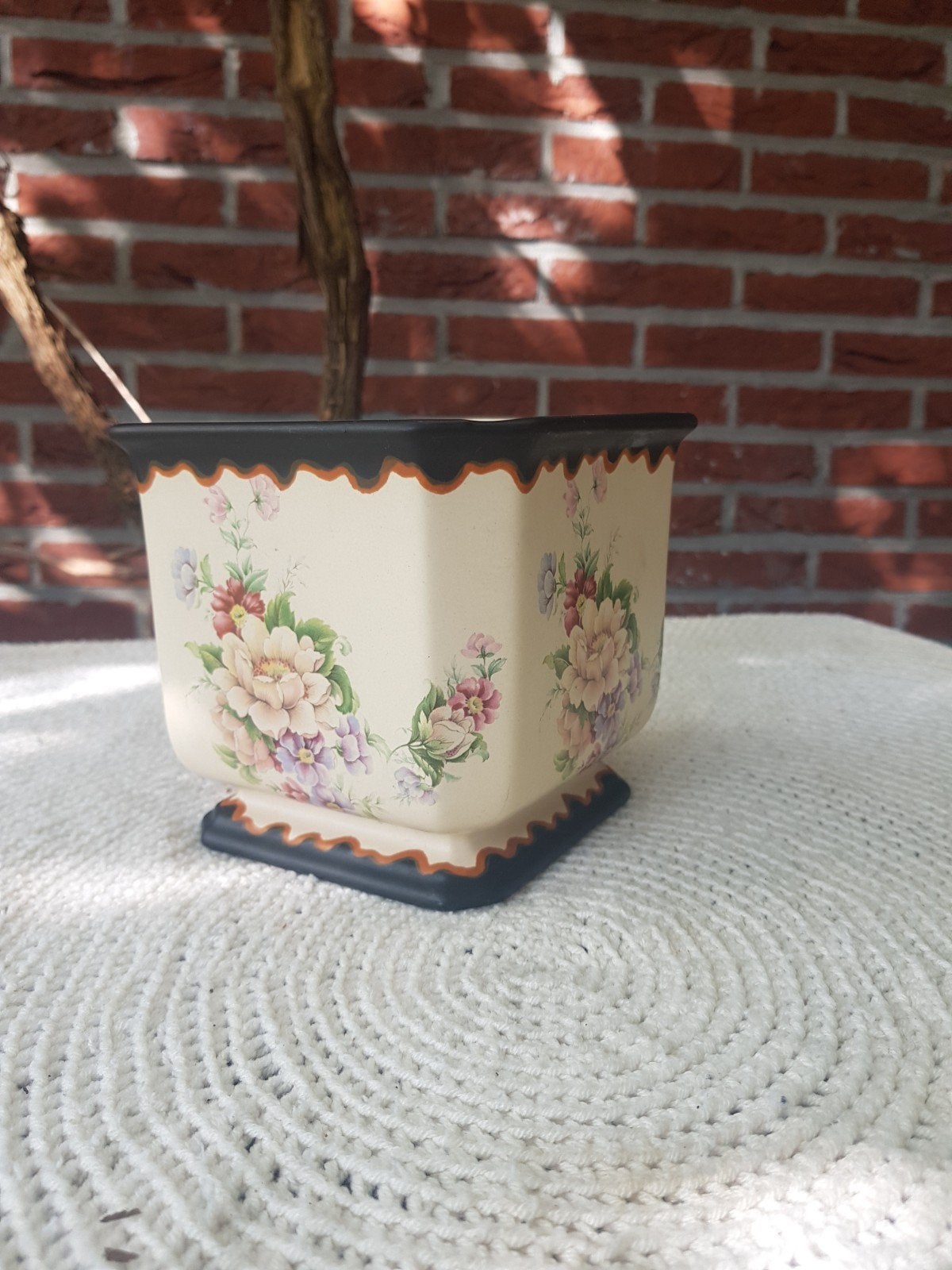 Vintage Gouda Plateel bloempot 'Modica' (Model 300), Verzenden, Vierkant, Binnen, Zo goed als nieuw