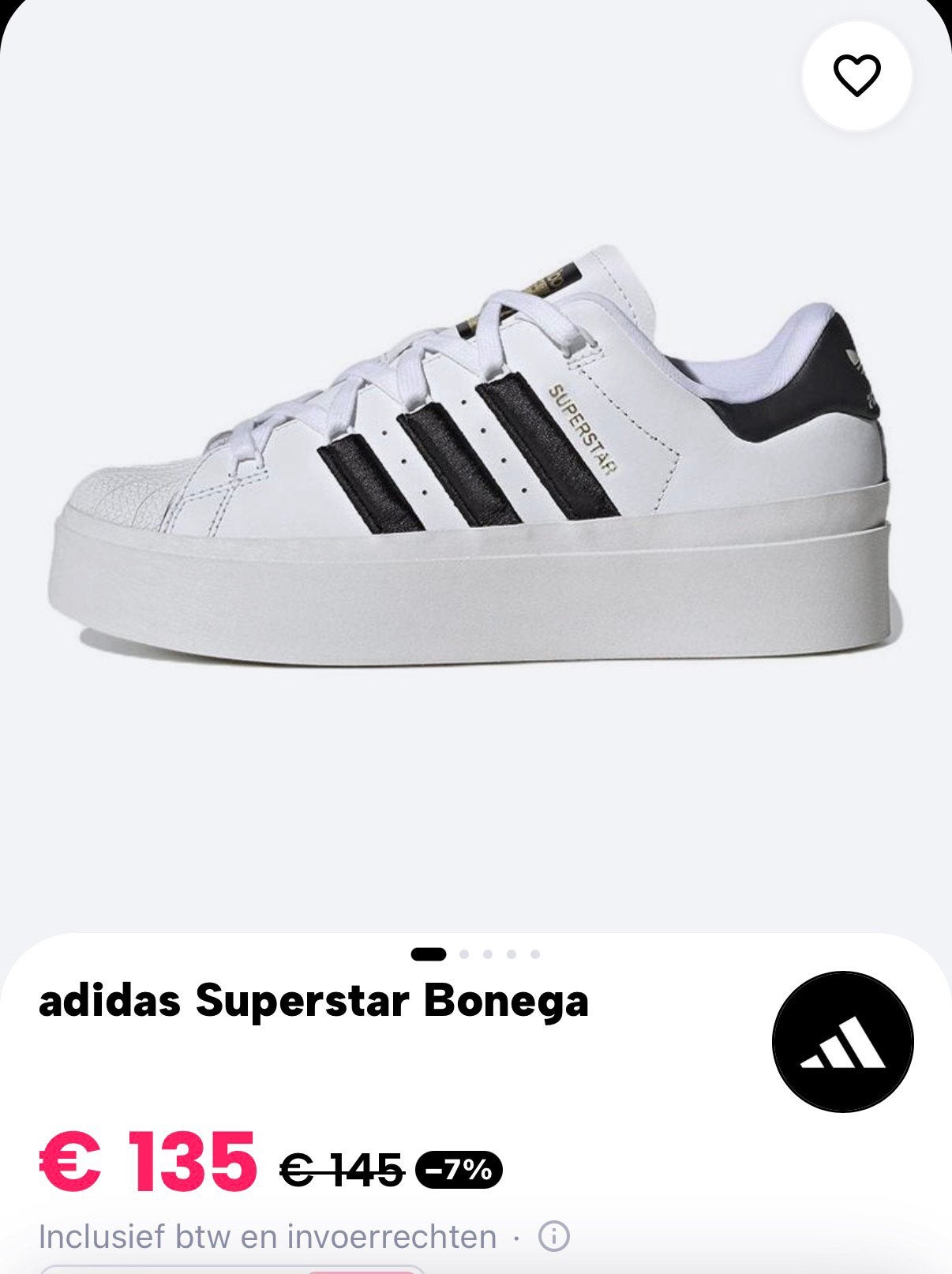 Nieuwe adidas superstar Bonega 39 1/3, Ophalen, Zwart, Nieuw, Sneakers of Gympen