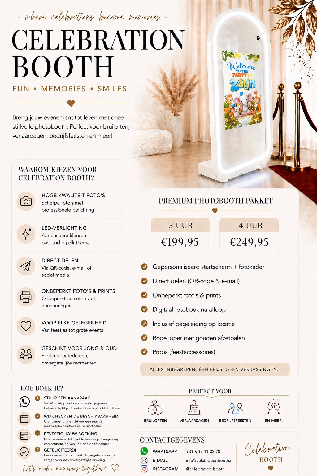 Luxe Photobooth huren voor elke gelegenheid - €199,95 🔥, Ophalen of Verzenden, Nieuw, Overige