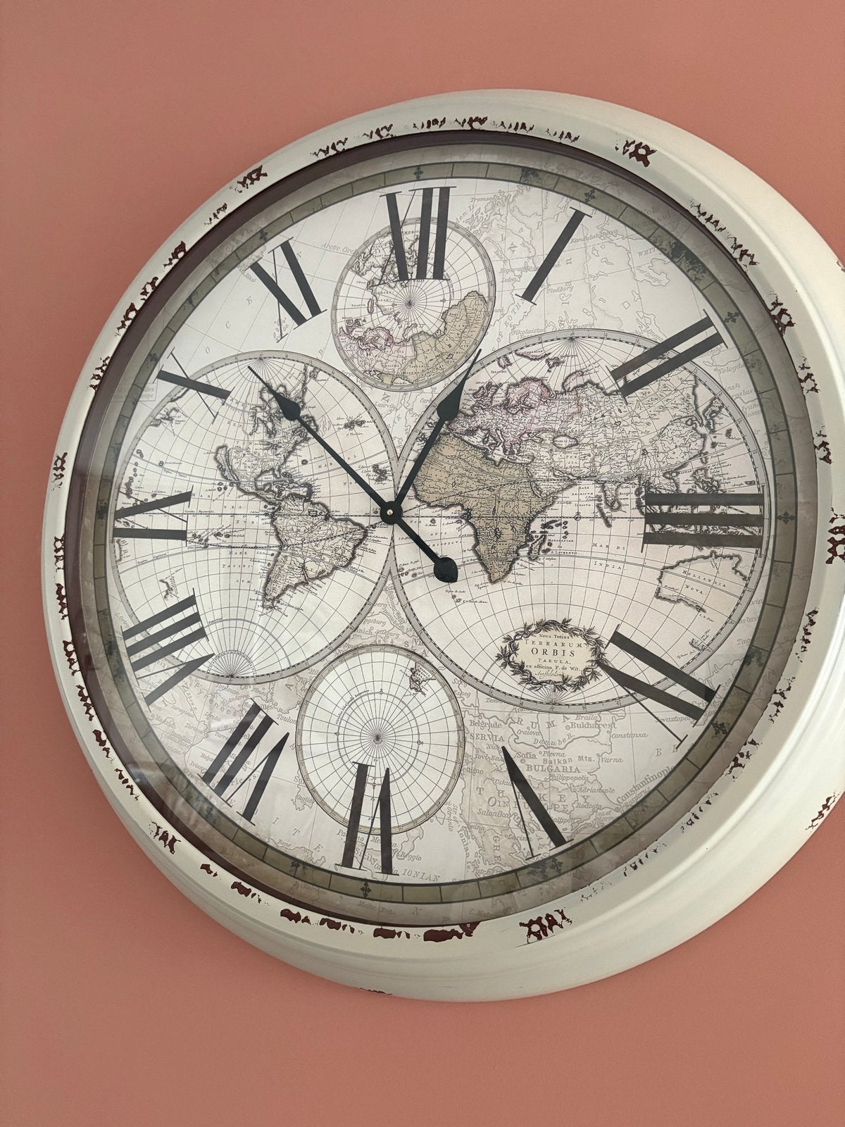 Grote Wandklok Wereldkaart Design - Ø 85 cm, Ophalen, Wit, Vintage, Analoog