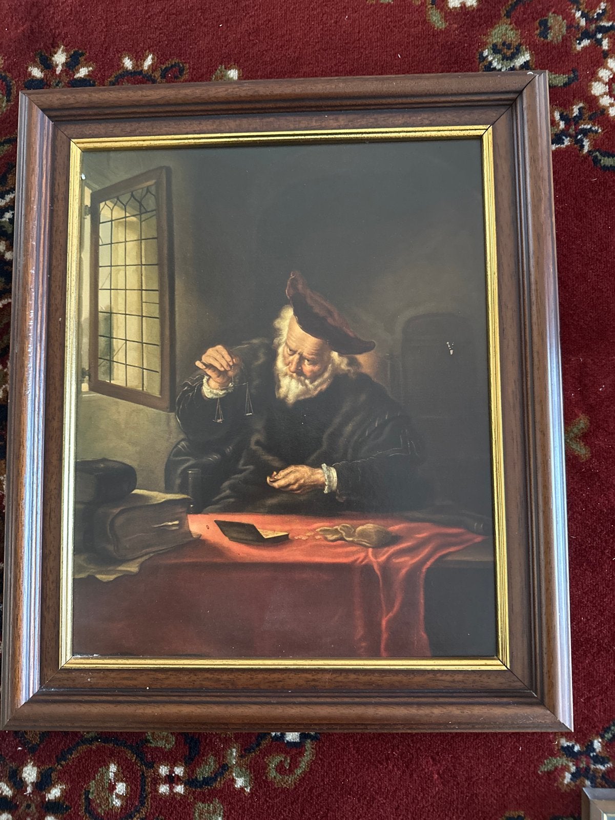 Olieverfschilderij: De Geldwisselaar naar Rembrandt, Doek, Portret of Personen, Ophalen of Verzenden, Olieverf