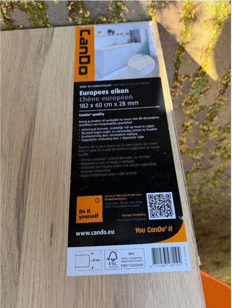 CanDo meubelplaat Europees eiken 121 x 60 x 2,8, Ophalen, Nieuw, HPL, 20 tot 50 mm