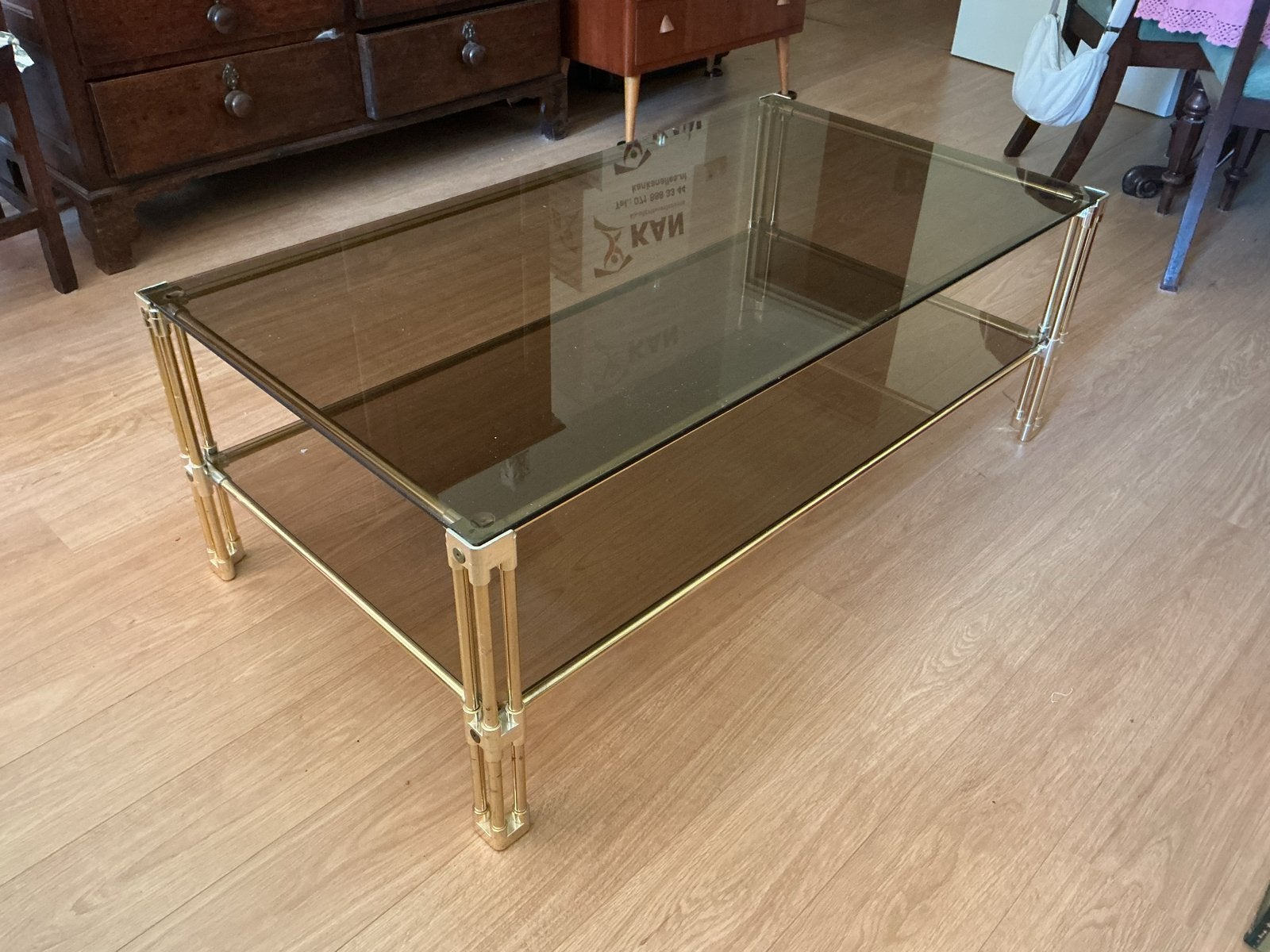 Salontafel vintage jaren 70 Hollywood Recency stijl, Ophalen, Gebruikt, 100 tot 150 cm, 50 tot 100 cm