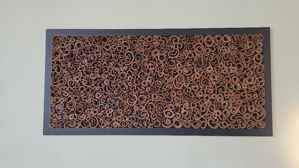 Creatief schilderij / kunstwerk van kaneelkrullen, Ophalen, Abstract, Op houten frame, Overige materialen