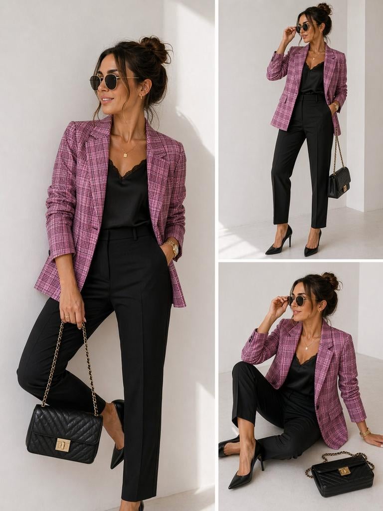 Roze Stradivarius geruite blazer jas maat xs, On-line, Zo goed als nieuw, On-line, Jasje
