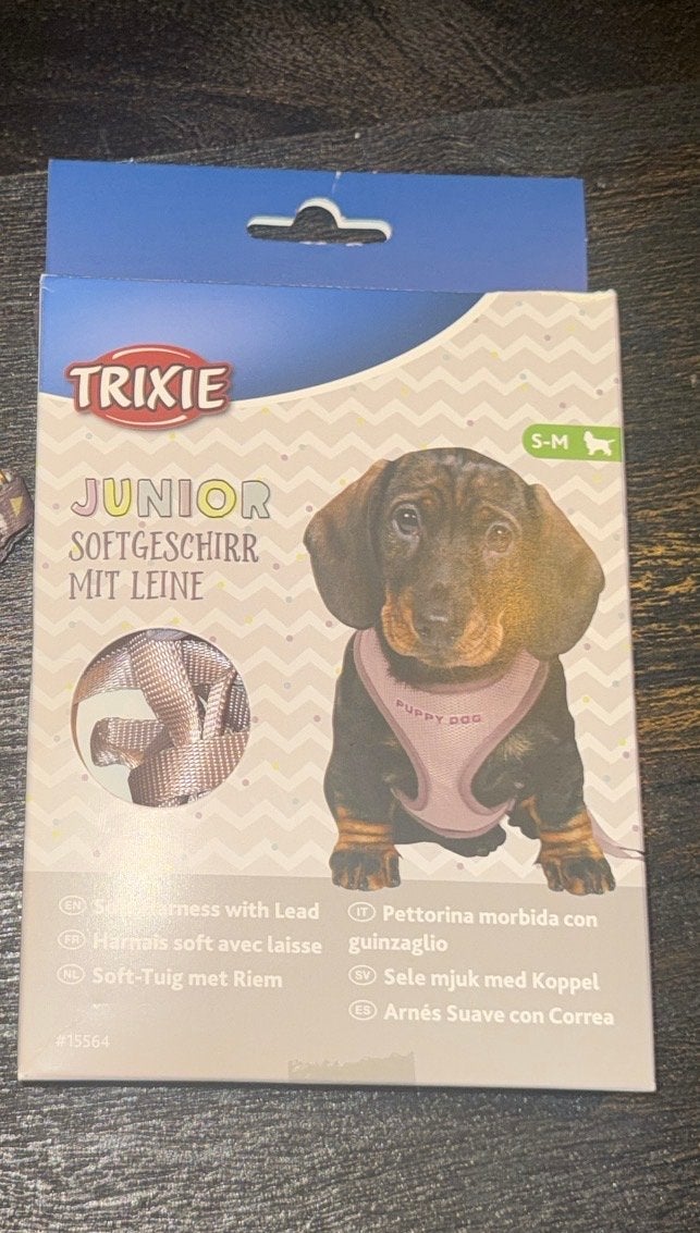 Trixie junior puppy soft harnas + lijn (lila), Dieren en Toebehoren, Ophalen of Verzenden, Zo goed als nieuw