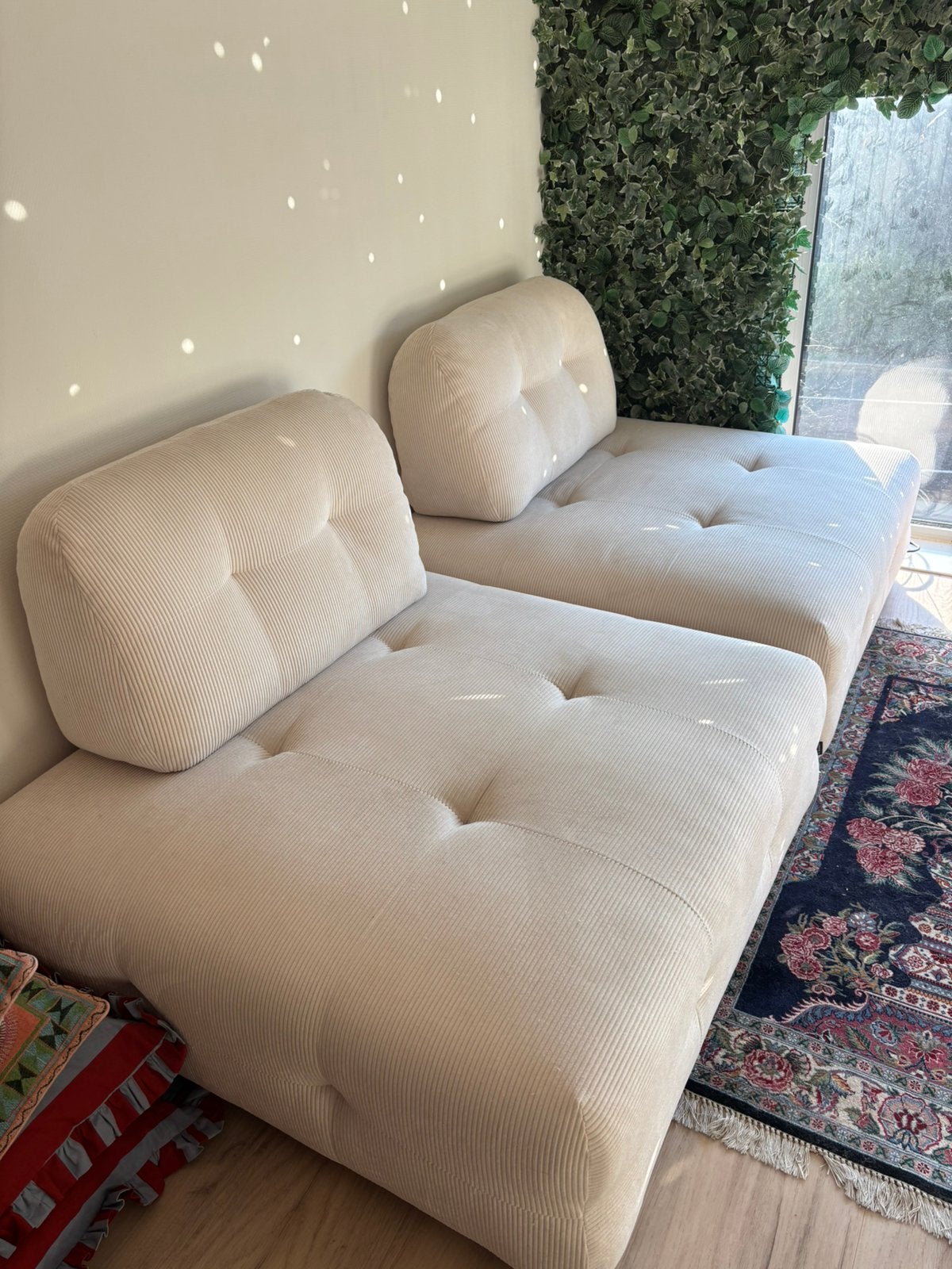 Loods 5 modulaire lounge elementenbank crème/wit ribstof, Huis en Inrichting, Banken | Bankstellen, Ophalen, Modern / Scandinavisch / Japandi