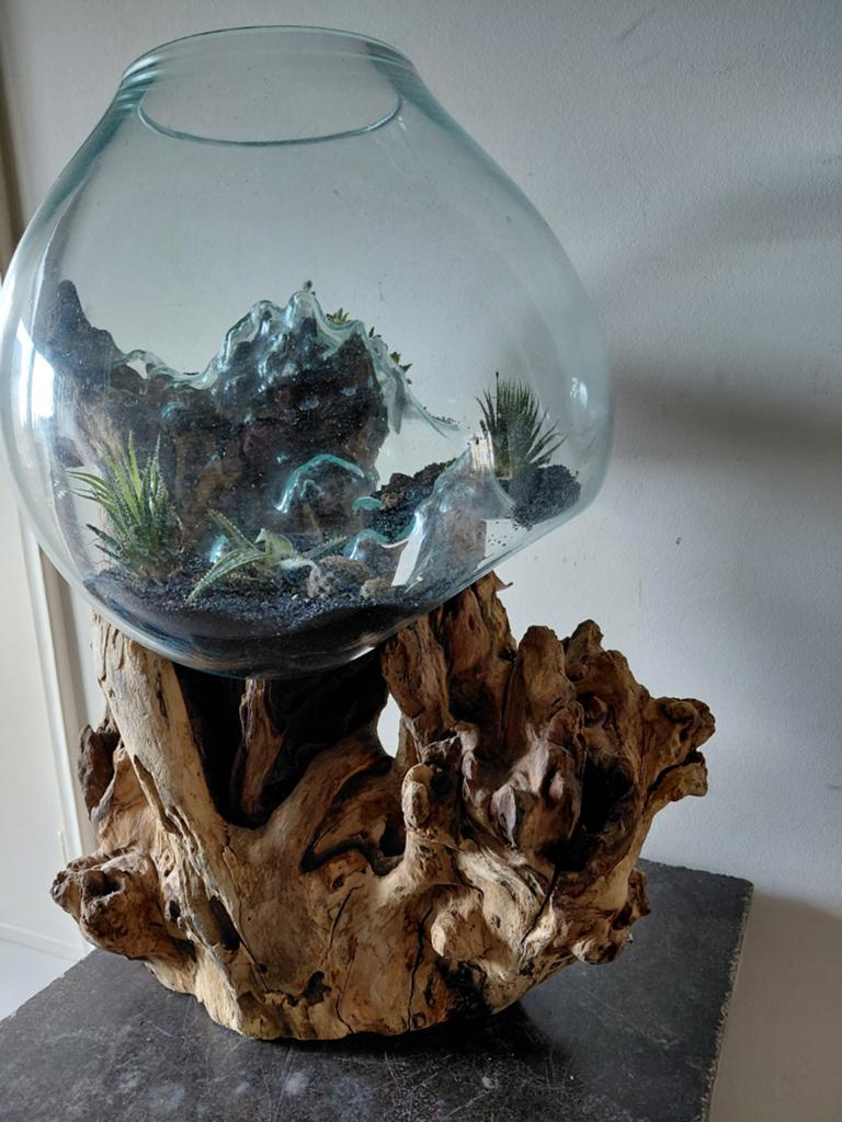 Handgeblazen glas op Gamal houten stronk, Ophalen, Meerkleurig, Glas, Landelijk