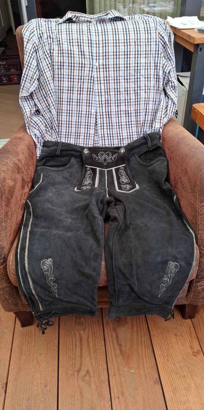 Lederhose lang model maat 58, Ophalen of Verzenden, Gedragen, Maat 56/58 (XL)