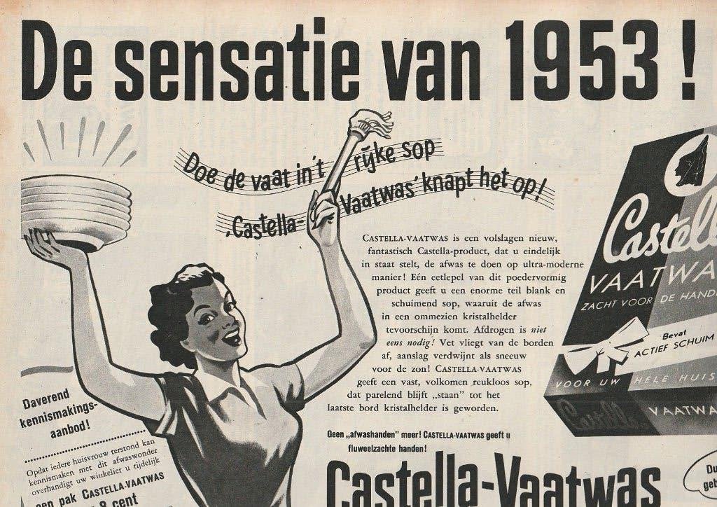 Retro reclame 1953 Castella sensatie van 1953, Verzamelen, Verzenden, Overige typen
