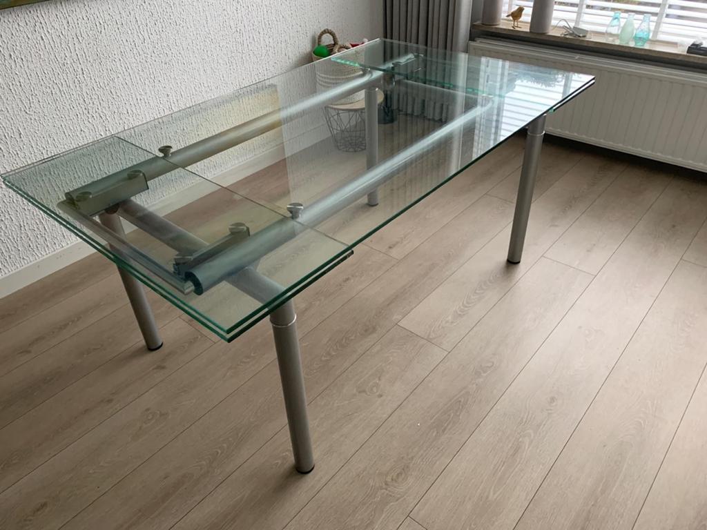 Uitschuifbare glazen eettafel - 170/240x100cm, Huis en Inrichting, Tafels | Eettafels, Ophalen, Gebruikt, 100 tot 150 cm, Glas