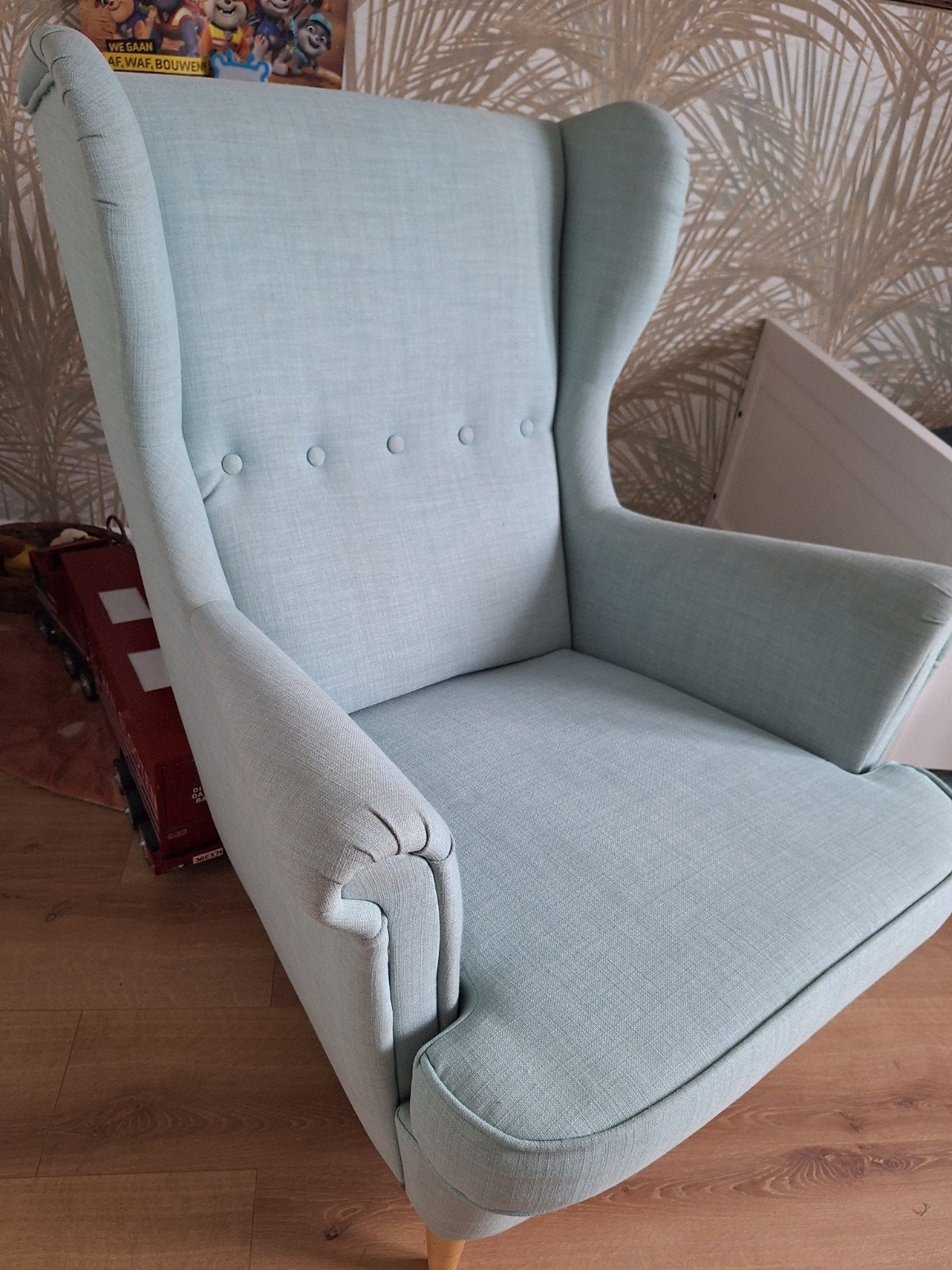 IKEA Strandmon fauteuil met voetenbank, Huis en Inrichting, Ophalen, Modern, Comfortabel, Minder dan 50 cm, Gebruikt