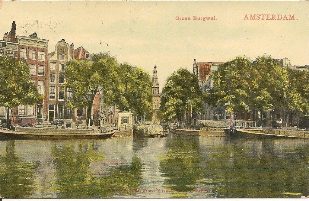 Ansichtkaart Amsterdam Groen Burgwal 1908, Ophalen of Verzenden, Voor 1920, Gelopen, Noord-Holland