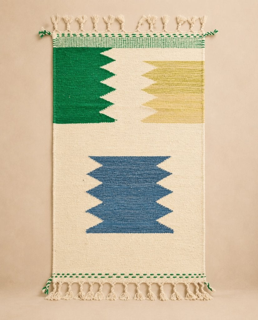 Marokkaanse handgewoven kleurrijke tapijt, Nieuw, Groen, 150 tot 200 cm, Rechthoekig