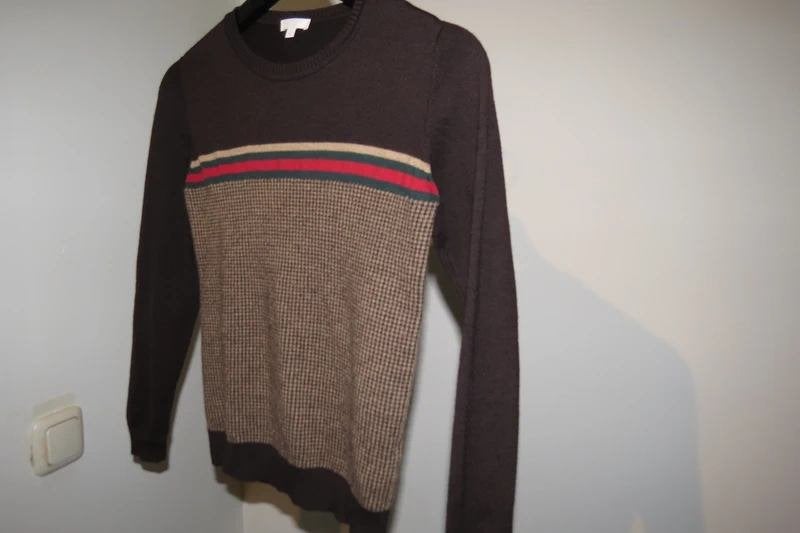 Gucci wollen trui winterse kleuren band rood groen 10 jaar, Gebruikt, Verzenden, Jongen of Meisje, Gucci