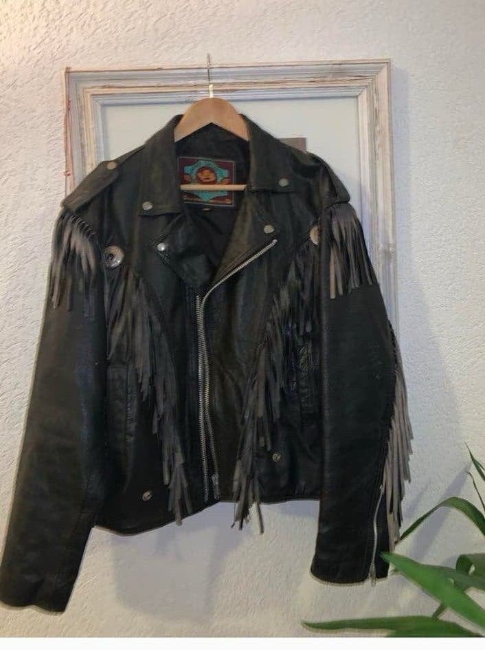 Vintage Gringo Leren Jas met Franjes en Indiaan Reliëf, Ophalen of Verzenden, Tweedehands, Jas | leer