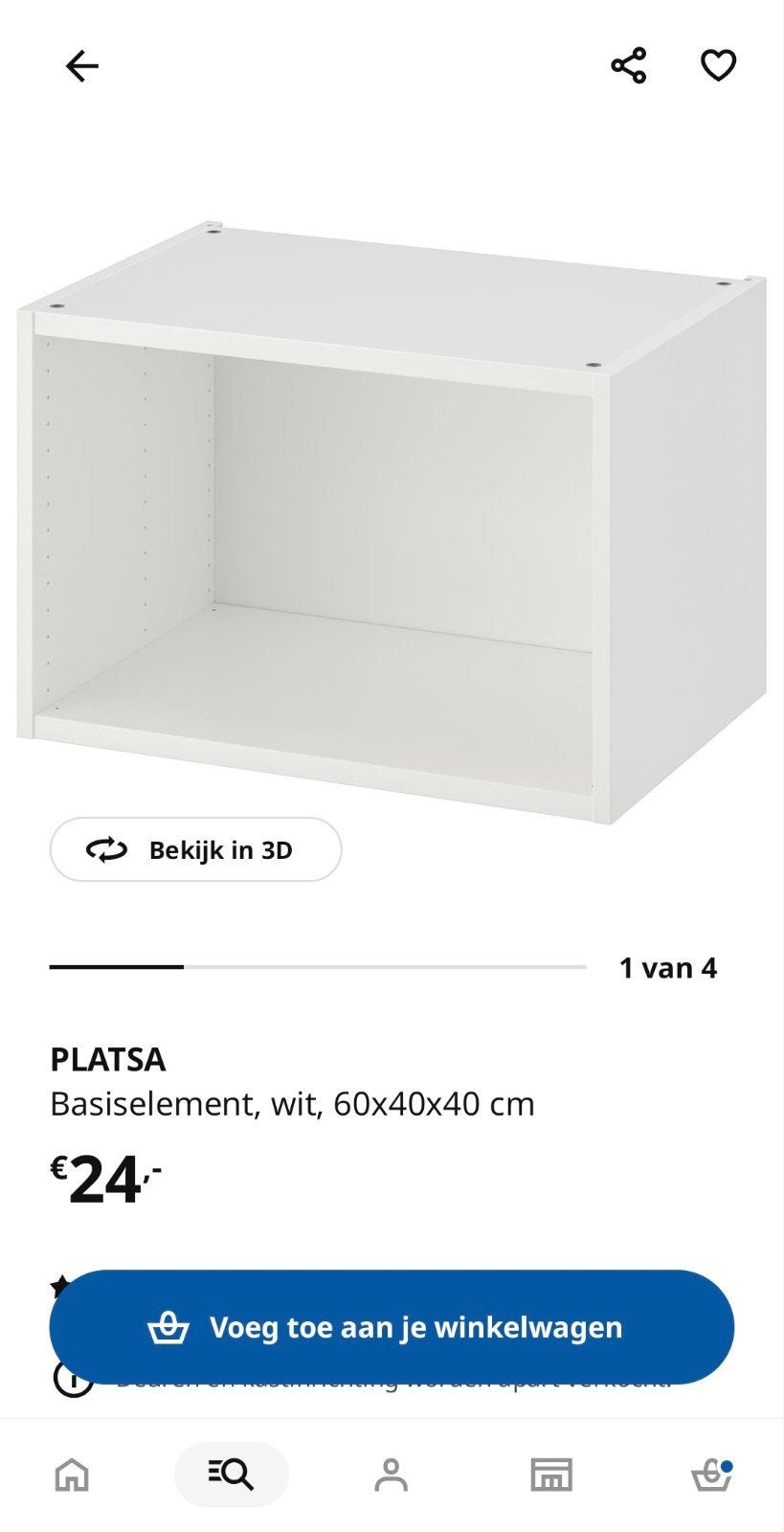 Ikea Platsa basiselement wit 60x40x40cm, 2 st, prijs per 1st, Ophalen, Zo goed als nieuw