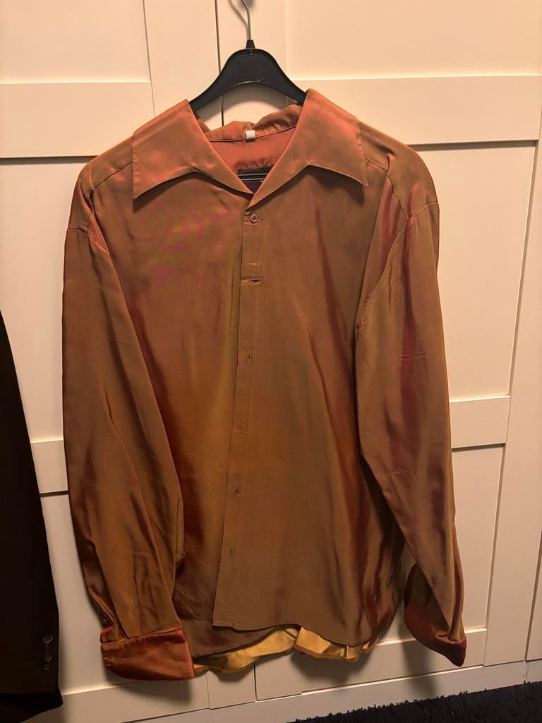 Bruin trouwpak met bronzen blouse, Ophalen, Zo goed als nieuw, Bruin, Trouwpak