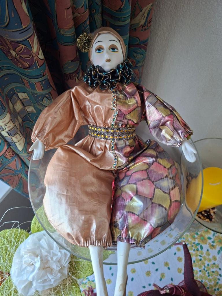 Vintage Pierrot pop - Decoratieve Harlekijn pop, Ophalen of Verzenden, Gebruikt, Pop