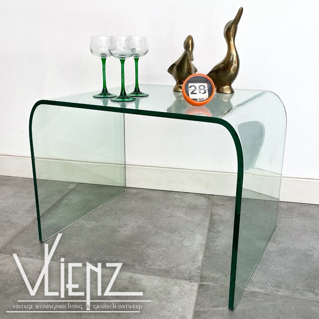 Gebogen vintage glazen waterfall bijzettafel, salontafel, Gebruikt, -, -, 55 tot 75 cm