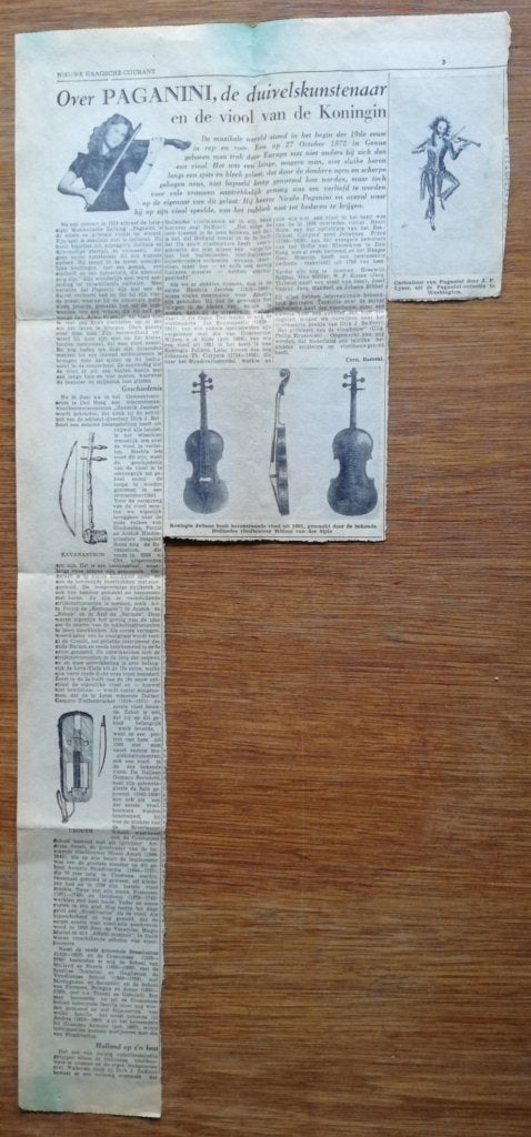 Krantenartikel 7-4-1949. Viool geschiedenis, Ophalen of Verzenden