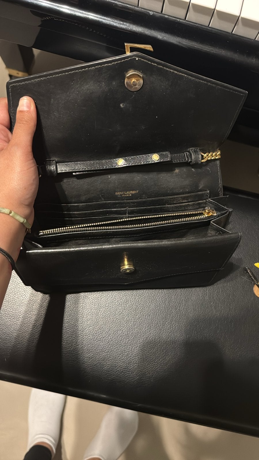 YSL Envelope Portemonnee met Ketting - Zwart Leer, Gebruikt, Schoudertasje, Zwart, Ophalen of Verzenden