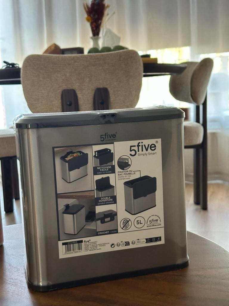 5five Prullenbak/compostbin (GFT) 5L - RVS, Nieuw, Ophalen of Verzenden, Minder dan 10 liter, Rvs